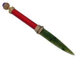 RUSSIAN SILVER ENAMEL JADE GEMSTONE LETTER OPENER