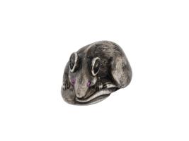 RUSSIAN 88 SILVER MOUSE FIGURE W RUBY STONE EYES