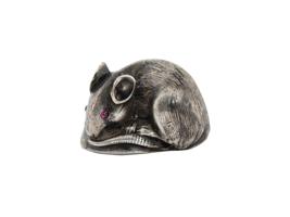 RUSSIAN 88 SILVER MOUSE FIGURE W RUBY STONE EYES