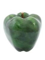 RUSSIAN 14K GOLD CARVED JADE APPLE FIGURE W DIAMOND