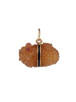 RUSSIAN GOLD ENAMEL RUBY CARVED AGATE FISH PENDANT