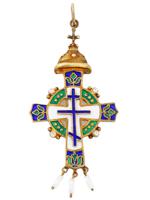 RUSSIAN SILVER ENAMEL CROSS PENDANT WITH PEARLS