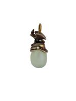 RUSSIAN CARVED JADE EGG PENDANT W SILVER HELMET