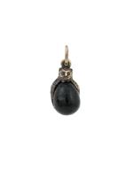 RUSSIAN 84 GILT SILVER OWL BLACK JADE EGG PENDANT