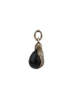 RUSSIAN 84 GILT SILVER OWL BLACK JADE EGG PENDANT