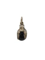 RUSSIAN 84 GILT SILVER OWL BLACK JADE EGG PENDANT