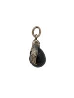 RUSSIAN 84 GILT SILVER OWL BLACK JADE EGG PENDANT