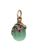 RUSSIAN GILT SILVER JADE RUBY DIAMOND EGG PENDANT