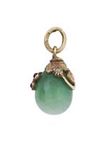 RUSSIAN GILT SILVER JADE RUBY DIAMOND EGG PENDANT