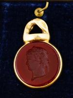 ANTIQUE GRAND TOUR 18K GOLD CARNELIAN INTAGLIO PENDANT