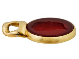 ANTIQUE GRAND TOUR 18K GOLD CARNELIAN INTAGLIO PENDANT