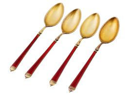 NORWEGIAN GILT SILVER GUILLOCHE ENAMEL TEA SPOONS