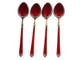 NORWEGIAN GILT SILVER GUILLOCHE ENAMEL TEA SPOONS