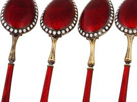 NORWEGIAN GILT SILVER GUILLOCHE ENAMEL TEA SPOONS