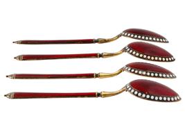 NORWEGIAN GILT SILVER GUILLOCHE ENAMEL TEA SPOONS