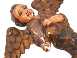 ANTIQUE EUROPEAN HAND CRAFTED WOODEN ANGEL FIGURE