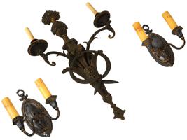 ANTIQUE EARLY 20TH C BRONZE WALL SCONCES