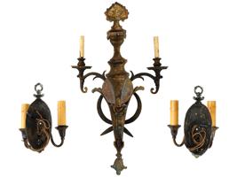 ANTIQUE EARLY 20TH C BRONZE WALL SCONCES