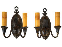 ANTIQUE EARLY 20TH C BRONZE WALL SCONCES