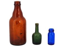 VINTAGE GROUP OF MINIATURE BOTTLES AND WINE GLASS