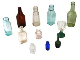 VINTAGE GROUP OF MINIATURE BOTTLES AND WINE GLASS