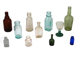 VINTAGE GROUP OF MINIATURE BOTTLES AND WINE GLASS