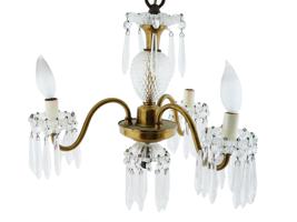 VINTAGE GILT BRASS AND LEAD CRYSTAL CHANDELIER