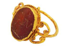 ANCIENT GREEK GOLD INTAGLIO CARNELIAN STONE RING