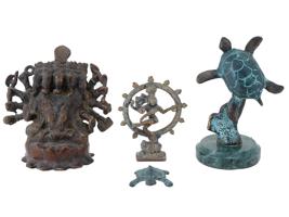 BRONZE GANESHA SHIVA AND SEA TURTLES FIGURES