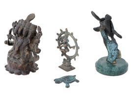 BRONZE GANESHA SHIVA AND SEA TURTLES FIGURES