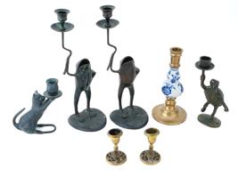 VARIOUS BRONZE AND BRASS CANDLESTICK HOLDERS