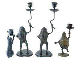 VARIOUS BRONZE AND BRASS CANDLESTICK HOLDERS