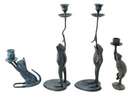 VARIOUS BRONZE AND BRASS CANDLESTICK HOLDERS