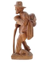 FOLK ART HAND CARVED WOODEN FIGURINE OF TRAVEL MAN