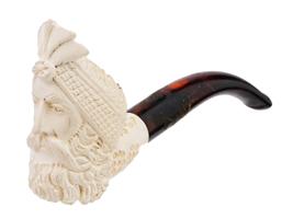 TURKISH HAKAN HAND CARVED BLOCK MEERSCHAUM PIPE