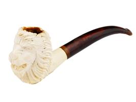 ANTIQUE CARVED MEERSCHAUM LION HEAD SCULPTED PIPE