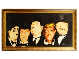 LARGE VINTAGE AMERICAN OIL CLASSIC COMEDIANS PAINTING