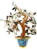 CHINESE CARVED BONSAI SAKURA TREE IN CLOISONNE POT PIC-1