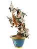 CHINESE CARVED BONSAI SAKURA TREE IN CLOISONNE POT PIC-2