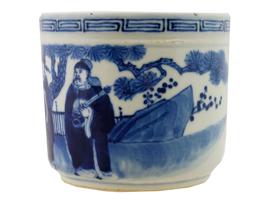 19TH C ANTIQUE BLUE AND WHITE PORCELAIN BRUSH POT