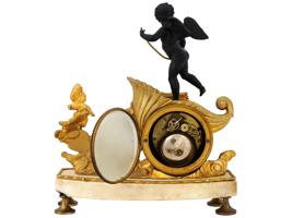 ANTIQUE FRENCH MARBLE BRONZE DENIERE MANTEL CLOCK