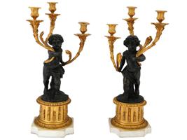 ANTIQUE 19TH C FRENCH BRONZE MARBLE CANDLE HOLDERS