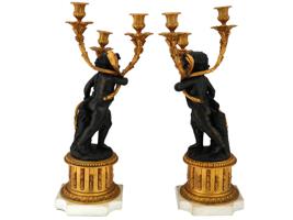 ANTIQUE 19TH C FRENCH BRONZE MARBLE CANDLE HOLDERS