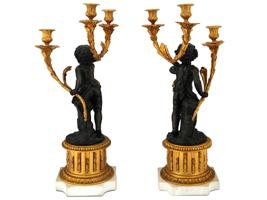 ANTIQUE 19TH C FRENCH BRONZE MARBLE CANDLE HOLDERS