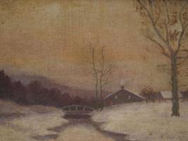 AMERICAN TONALIST WINTER LANDSCAPE OIL PAINTING