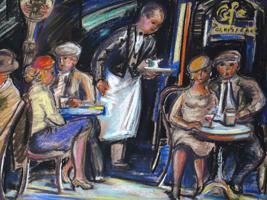 PARISIAN CAFE PASTEL PAINTING BY BERNARD EPSTEIN