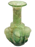 ANCIENT ROMAN GLASS VASE WITH RELIEF FACE IMAGES