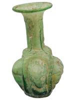 ANCIENT ROMAN GLASS VASE WITH RELIEF FACE IMAGES