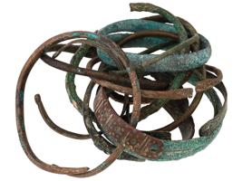 GROUP OF ANCIENT BRONZE WRAP AND OPEN BANGLE BRACELETS