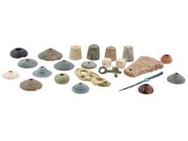 ANCIENT ROMAN GLASS SPINDLE WHORLS, THIMBLES AND MORE